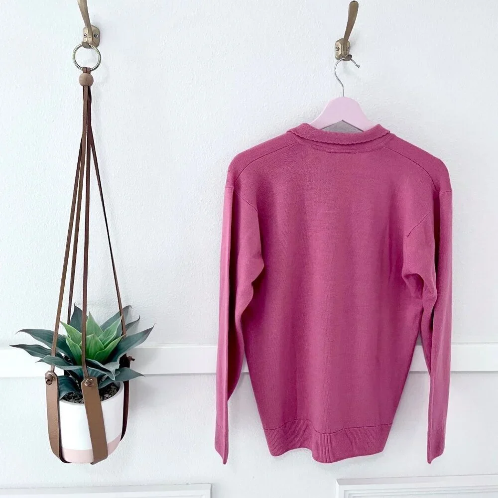 House of Fraser Pure Lambs Wool Pink Sweater Size 14 Vintage Cottagecore